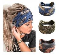 STGDAK Diademas bohemias para mujer, elásticas, con diseño floral, anudadas, para yoga, correr, diadema elástica, elegante, accesorios para el cabello para adolescentes y niñas, paquete de 3