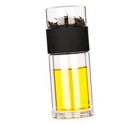 Stgfyxgs Botella Infusora de Té de Vidrio de Doble Pared, Portátil, a Prueba de Fugas, Apta para Adultos, Cocina, Oficina, Negro, Individual