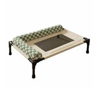 Stgfyxgs Camita Elevada para Mascotas Cama Perro Cama Gato Mascota con Malla y Apoyo de Cabeza en L Construcción Resistente al Agua y Fácil Limpieza Adecuada, Verde A Cuadros, Grande