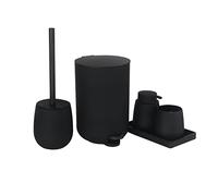 Stgfyxgs Juego de Accesorios de Baño de 5 Piezas con Dispensador de Jabón: Bandeja, Vaso, Portacepillos de Dientes, Papelera, Diseño Moderno, Fácil Mantenimien, negro, tal como se describe