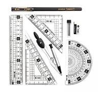 Stgfyxgs Juego de Geometría con Regla Transportador Compás Y Material Sólido Y Medición Precisos con Reglas de 45 Y 60 Grados Adecuado Par, 3 Piezas