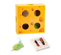 Stgfyxgs Juguete Interactivo automático para Gatos, diseño de cartón, Caja de Queso, Juguete de Inteligencia para Gatos, Juguetes de Plumas para Golpear, 20x20x7.5 Cm
