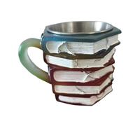 Stgfyxgs Taza con Forma de Libros Apilados Pintados en 3D, de Resina, Hecha a Mano, Creativa, para Decoración de Escritorio O Estante, Versátil, 9x9x12cm, Ador