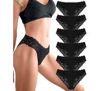 Sth Big Ropa interior de encaje para mujer, bragas brasileñas de talle bajo, bragas suaves, bragas francesas sexys, paquete múltiple de 6, Negro-6pack, XL