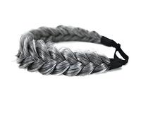 STHEJFB Diadema trenzada de 2 hebras clásica, gruesa, trenzada, elástica, de calidad, sintética, trenzada, para mujeres y niñas, pelo bohemio, 65 g (gris plateado)