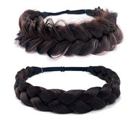 STHEJFB Diadema trenzada de 2 y 3 hebras combinadas, desordenada, ancha, gruesa, esponjosa, elástica, diadema trenzada para mujeres y niñas, accesorio de belleza (marrón y negro, 4A)