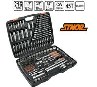 STHOR Cofre Herramientas Set 216tlg Trinquetes Llave de Vaso 1/4" 1/2" 3/8"