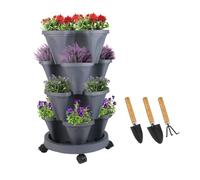 Sthrucrack Jardinera apilable, jardín Vertical de Torre, Juego de jardineras Verticales para Fresas, Hierbas y Flores (Gris Oscuro, 4 Niveles)