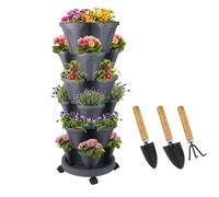 Sthrucrack Jardinera apilable, jardín Vertical de Torre, Juego de jardineras Verticales para Fresas, Hierbas y Flores (Gris Oscuro, 6 Niveles)