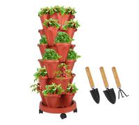 Sthrucrack Jardinera apilable, jardín Vertical de Torre, Juego de jardineras Verticales para Fresas, Hierbas y Flores (Terracota, 6 Niveles)