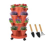 Sthrucrack Jardinera apilable, jardín Vertical de Torre, Juego de jardineras Verticales para Fresas, Hierbas y Flores (Terracota, 4 Niveles)