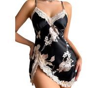 Sthxyfaith Leopard Negligee Sexy Lingerie for Women Babydoll Nightgown Lace Chemise Sexy Sleepwear Dresses, Black Flower, S