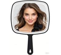 Stianiiie Espejo de Mano Multiusos con Reflejo sin distorsiones Salón de peluquería Espejo de Mano de Montaje en Pared Grande con Mango Cuadrado Negro 31X23cm