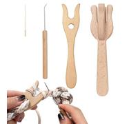 Stick Fork - Juego de 4 Tenedores de Madera lucet de Ganchillo, Tenedor de Madera y Tenedor Lucet para producción de alfombras, Horquilla portátil con Aguja Grande para el, Tenedor de