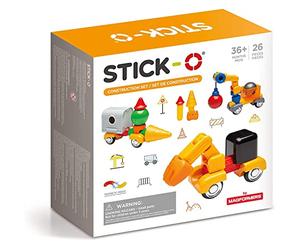 Stick-O Construction Vehicles Magnetic Building Blocks Set. Funky, Chunky Pieces To Make Diggers and Dumpers. Perfect For Little Hands Rainbow, 902004