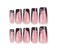 Stick on Nails Día de Valentín Press on Brown French Heart Designs Artificial para mujeres y niñas Artificial brillante