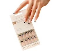 Stick On Nails French Tip - ZAHRVIA Almond Nude Nails False, 30 Pcs Soft Gel Clavo a presión, Uñas Postizas Semitransparentes Reutilizables para Mujeres en 15 Tamaños, Negro Francés