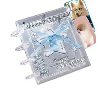 Sticker Binder, 4 Rings Clear Binder, Ergonomic Sticker Storage Album with 20 Inner Pages and Ribbon Design - for Kids Adults Journaling Scrapbooking Photo, 9.5x8.7cm/3.74x3.43in