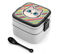 Sticker Cat Bento Box 1000ml Leak Proof Lunch Container with Removable Dividers & Spoon - BPA-Free PP Stackable Lunch Box for Work, Office, Picnic, Travel, Dining Out