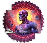 Sticker Hot - Figura muscular motivacional para puerta con ojos arremolinados en fondo ardiente. Para capas (12 x 18 cm)