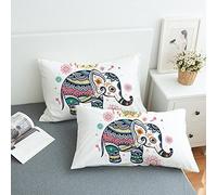 Sticker superb 2 Piezas Bohemia Mandala Indio Flor Poliéster Fundas de Almohada, Azul Morado Rojo Blanco Boho Floral Elefante Animal Funda de Almohada (Floral Elefante, 50_x_75_cm)
