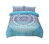 Sticker superb Azul Blanco 180x220cm Mandala Bohemia Juego de Ropa de Cama 90cm, Cumpleaños Regalo 2 Personas Funda de Edredón con Funda de Almohada, Otoño Invierno Funda de Edredón (Bohemia 2)