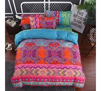 Sticker superb Azul Rojo Púrpura Verde Marroquí Bohemia Juego de Funda Nórdica, Indio Étnico Exótico Juego de Cama, Mariposa Niño Niña Mandala Juego de Cama (Bohemia, 180x210cm Cama 105/90cm)