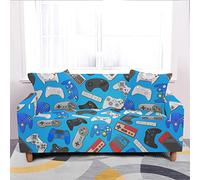 Sticker Superb. Home Life Funda para Sofá Videojuegos Poliéster Elástico Antiincrustante y Antirrayas Funda Protectora de Sofá de Tela Todo Incluido Gamer Gamepad Decoración de Sofá (Azul,3 Plazas)