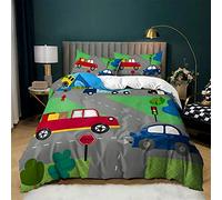 Sticker Superb. Juego de Cama Boy Truck Amarillo Gris Azul Funda Nórdica Microfibra Animal Coche Camiones Tractor Patrón Ropa de Cama para Niños con Funda de Almohada (Color 5, 150x210 cm,Cama 90 cm)
