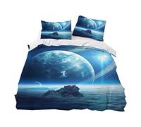 Sticker Superb. Juego de Cama Mysterious Universe 3D Microfiber Funda Nórdica Cama 90/105/135/150 cm Cielo Estrellado Galaxia Planeta Niño Adulto Funda de Edredón (Azul,Cama 150 cm,220x240 cm)