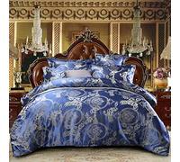 Sticker Superb Juego de Cama para Adultos 3 Piezas Funda Nórdica Jacquard Bordado con Flores en 3D Poliéster de Lujo Funda Nórdica Lisa Satinada 2 Fundas de Almohada (Azul,Cama 135 cm-200x230 cm)