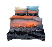 Sticker Superb Juego de Cama para Hombres 3 Piezas Paisaje Natural de Montaña de Microfibra 3D Funda Nórdica con Cremallera con Funda de Almohada (Naranja,220x240 cm - Cama 150 cm)