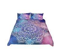 Sticker Superb Mandala 3 Piezas Ropa de Cama Galaxia Negro Amarillo Azul Morado Bohemia Flor Romantico Niña Funda de Edredón (Rosado Azul, Funda Nórdica 220x240 cm - Cama 150 cm)