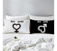 Sticker superb Moderno Negro Blanco Su Lado Su Lado Señor Señora Gracioso Fundas de Almohada, 2 Piezas Perro Lado Gato Lado Dulce Amor Fundas de Almohada (Su Lado, 50x75cm)