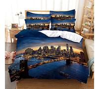 Sticker Superb New York London Beeing Hombre Los Ángeles Venecia Vista Nocturna de la Ciudad Ropa de Cama para Adultos Funda de Edredón y Funda de Almohada, Microfibra (Color1,Cama 150 cm,220x240 cm)