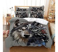Sticker superb Otoño Invierno Calentar Azul Gris Negro Juego de Funda nórdica con Cremallera, Animal 3D Lobo Gato Rinoceronte Juego de Cama Hotel Lujo 3 Piezas (Lobo 2, 220x240cm para Cama 150cm)