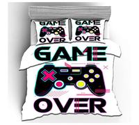 Sticker Superb Ropa de Cama con Impresión 3D Consola de Juegos Graffiti Blanco y Negro Gris Niño Adolescente Creativo Suave Microfibra Cremallera Funda Nórdica con Funda de Almohada (Rosa,220x240 cm)