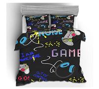 Sticker Superb Ropa de Cama con Impresión 3D Consola de Juegos Graffiti Blanco y Negro Gris Niño Adolescente Creativo Suave Microfibra Cremallera Funda Nórdica con Funda de Almohada (Azul,220x240 cm)