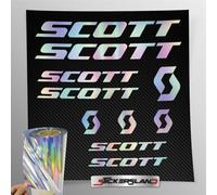 Stickersland - Kit de adhesivos compatible con cuadro MTB Mountain Bike y casco Scott holográfico láser | Calcomanías adhesivas para bicicleta con letras logos