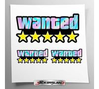 Stickersland | Pegatinas WANTED Holográficas con 5 estrellas - Pegatinas reflectantes impermeables - Decal Vinilo para Coche Moto Casco Laptop - Juego de pegatinas decorativas Premium