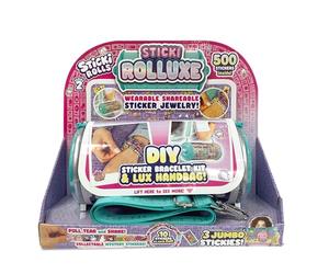 Sticki Rolls Sticki Rolluxe Series 2 - Bolso glamuroso + kit de manualidades, incluye 3 adhesivos gigantes, suministros para 10 pulseras y 2 colgantes