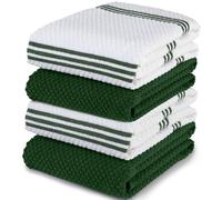 Sticky Toffee Toallas de Cocina de Rizo de algodón, Gruesas y absorbentes, Paquete de 4, 28 Pulgadas x 16 Pulgadas, Rayas Verde Oscuro