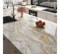 Stickyart Vinilo Adhesivo Muebles Marmol 60cmx400cm Papel Pintado Pared Beige Dorado Papel Adhesivo para Muebles Marmol Vinilos Armarios Impermeable Vinilos baño Extraíble para Baño Cocina Mesa