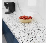 Stickyart Vinilo Adhesivo Muebles Terrazzo Blanca 40 cm x 400 cm Papel Adhesivo para Muebles Vinilo Encimera Cocina Papel Pintado Terrazzo Removible Impermeable para Cocina Encimera Armario Baño