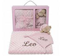 SticTag Pack Manta Bebé Personalizada con Nombre Bordado con Doudou Regalo Personalizado Bebe Recién Nacido Niño Niña 110x80 cm Dou Dou 25x25 cm Baby Shower (Rosa)
