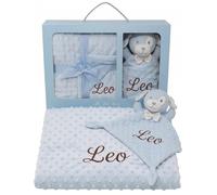 SticTag Pack Manta Bebé Personalizada con Nombre Bordado con Doudou Regalo Personalizado Bebe Recién Nacido Niño Niña 110x80 cm Dou Dou 25x25 cm Baby Shower (Azul)