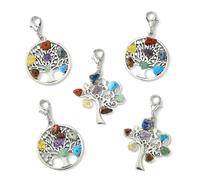 Stiesy 10 colgantes tibetanos de árbol de la vida de 2 estilos con cuentas de piedras preciosas naturales de chakra colorido con cierres de langosta para hacer joyas, manualidades y decoraciones