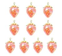 Stiesy 10 dijes de fresa para hacer joyas, dijes de frutas rojas, colgante de resina de fresas a granel con hallazgo de latón para joyas, manualidades, pulseras, collares, aretes, regalos