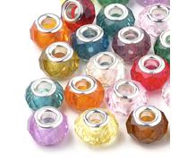 Stiesy 100 cuentas acrílicas redondas europeas facetadas de tambor redondo con agujeros grandes con núcleos de latón para pulseras, collares, pulseras, joyas, manualidades