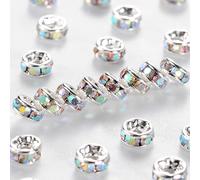 Stiesy 100 cuentas espaciadoras de diamantes de imitación de color AB, cuentas redondas chapadas en plata de latón a granel para hacer joyas, collares y pulseras delicadas